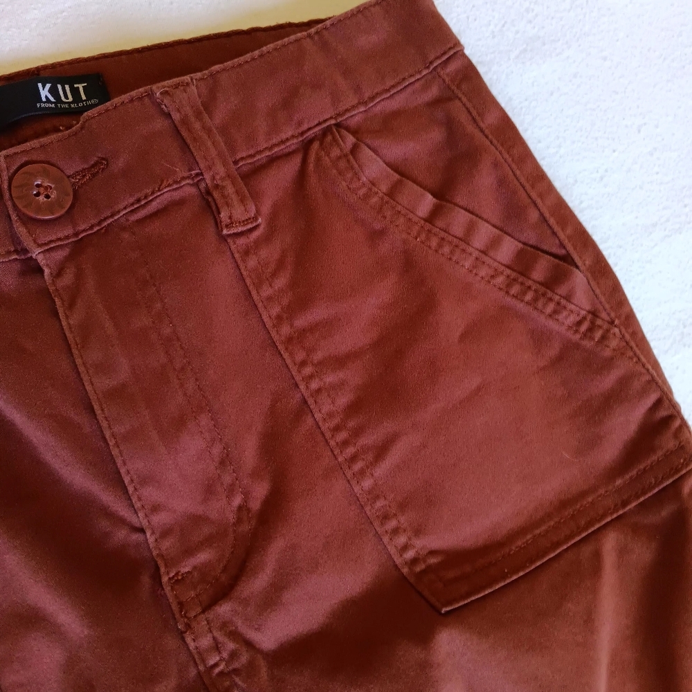 Kut from the Kloth Sz2 Chris High Rise Jogger Brown/Orange W/Cropped Zipper Legs - Picture 7 of 16